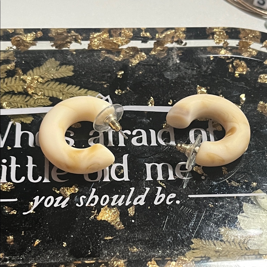 Bogo Free Handmade Vintage Clay Cream Hoop Chunky Earrings